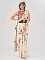 Regal White Printed Satin Office Wear Saree With Blouse
