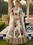 Glamorous Cream Printed Silk Festival Wear Plus Size Lehenga Choli