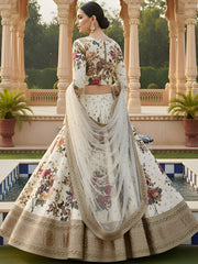 Glamorous Cream Printed Silk Festival Wear Plus Size Lehenga Choli