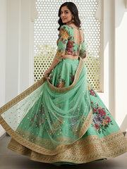 Awesome Green Floral Printed Silk Bridesmaid Plus Size Lehenga Choli