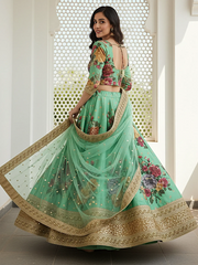 Amazing Green Floral Printed Silk Traditional Lehenga Choli With Dupatta