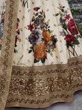 Cream Floral Digital Printed Art Silk Bridal Lehenga Choli
