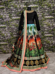 Black Digital Print Velvet Blouse Wedding Lehenga Choli With Dupatta
