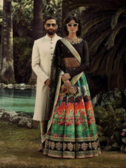 Black Digital Print Velvet Blouse Wedding Lehenga Choli With Dupatta