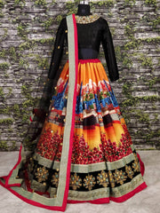 Sabyasachi Multi-Color Digital Printed Silk Wedding Lehenga Choli