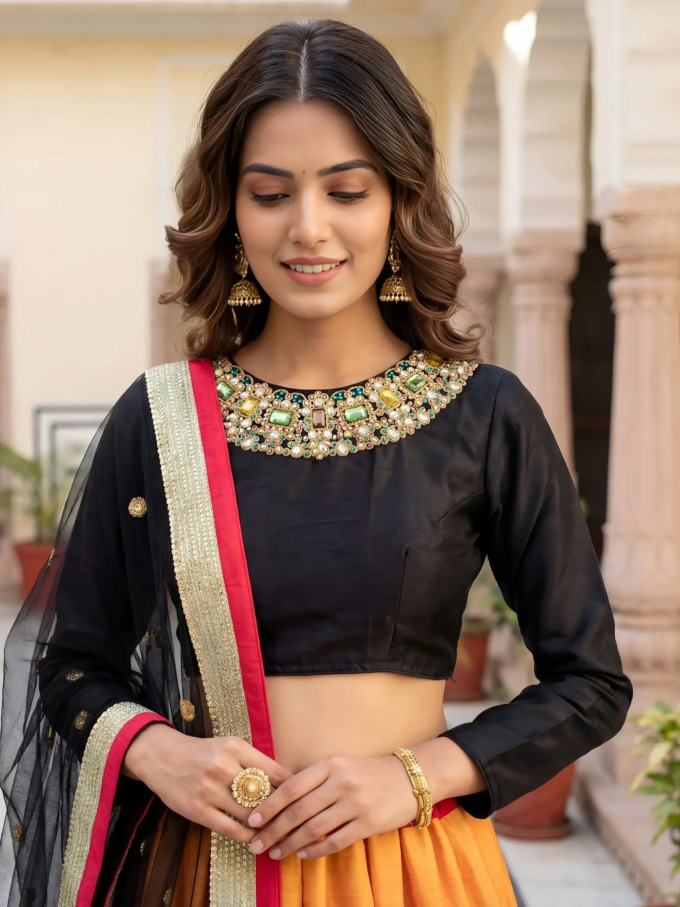 Attractive MulticColor Floral Printed Silk Sangeet Wear Lehenga With Blouse