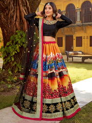 Glowing Multicolor Embroidered Silk Festive Wear Lehenga Choli 