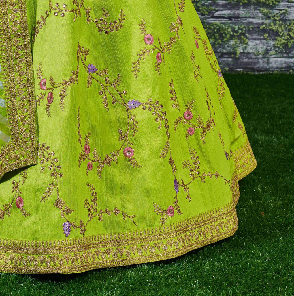Neon Embroidery Mulberry Silk Wedding Lehenga Choli