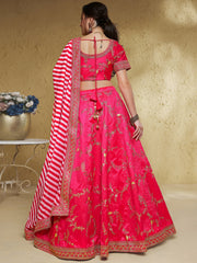 Glowing Pink Embroidered Silk Engagement Wear Plus Size Lehenga Choli