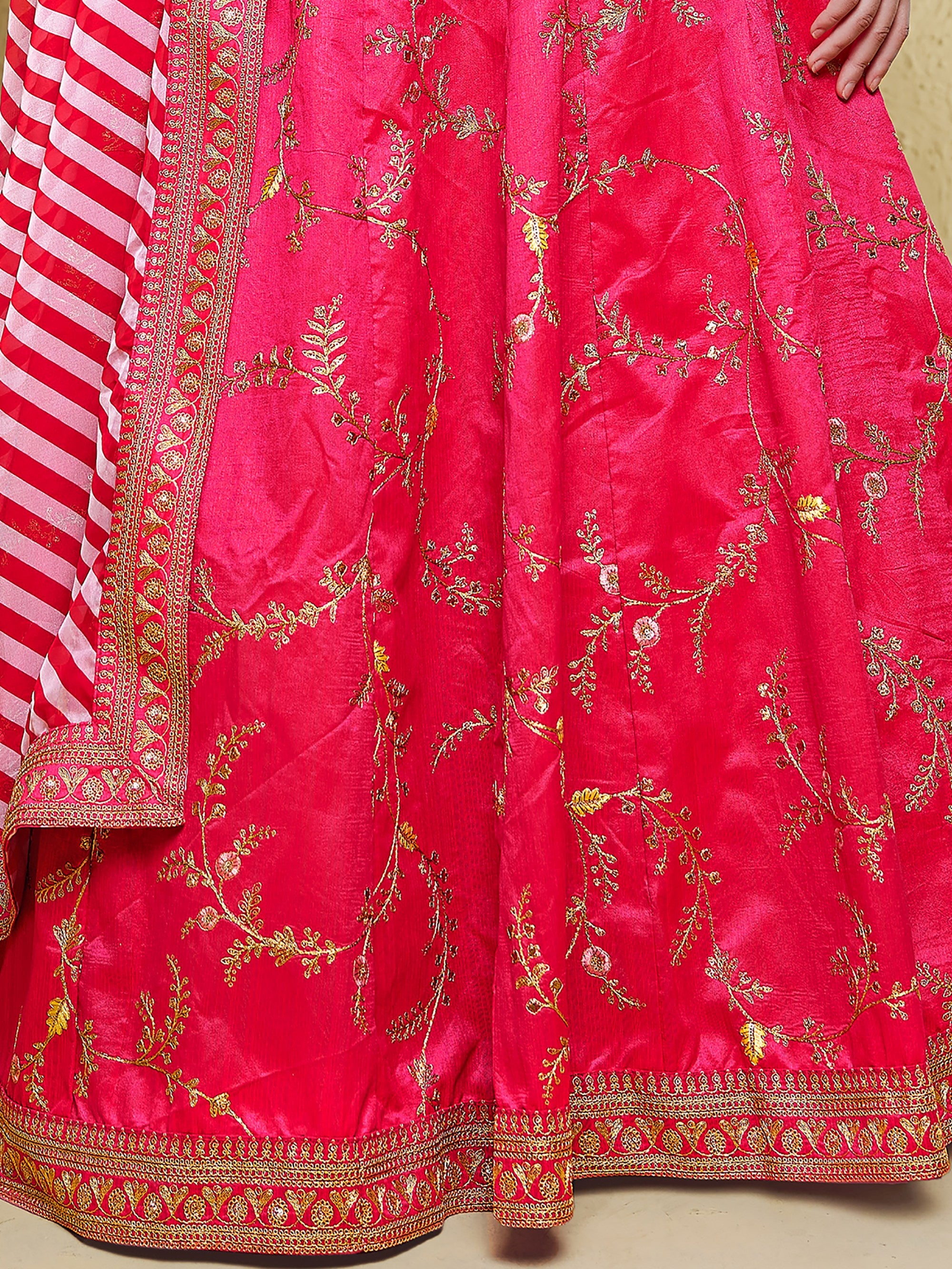 Glowing Pink Embroidered Silk Engagement Wear Plus Size Lehenga Choli