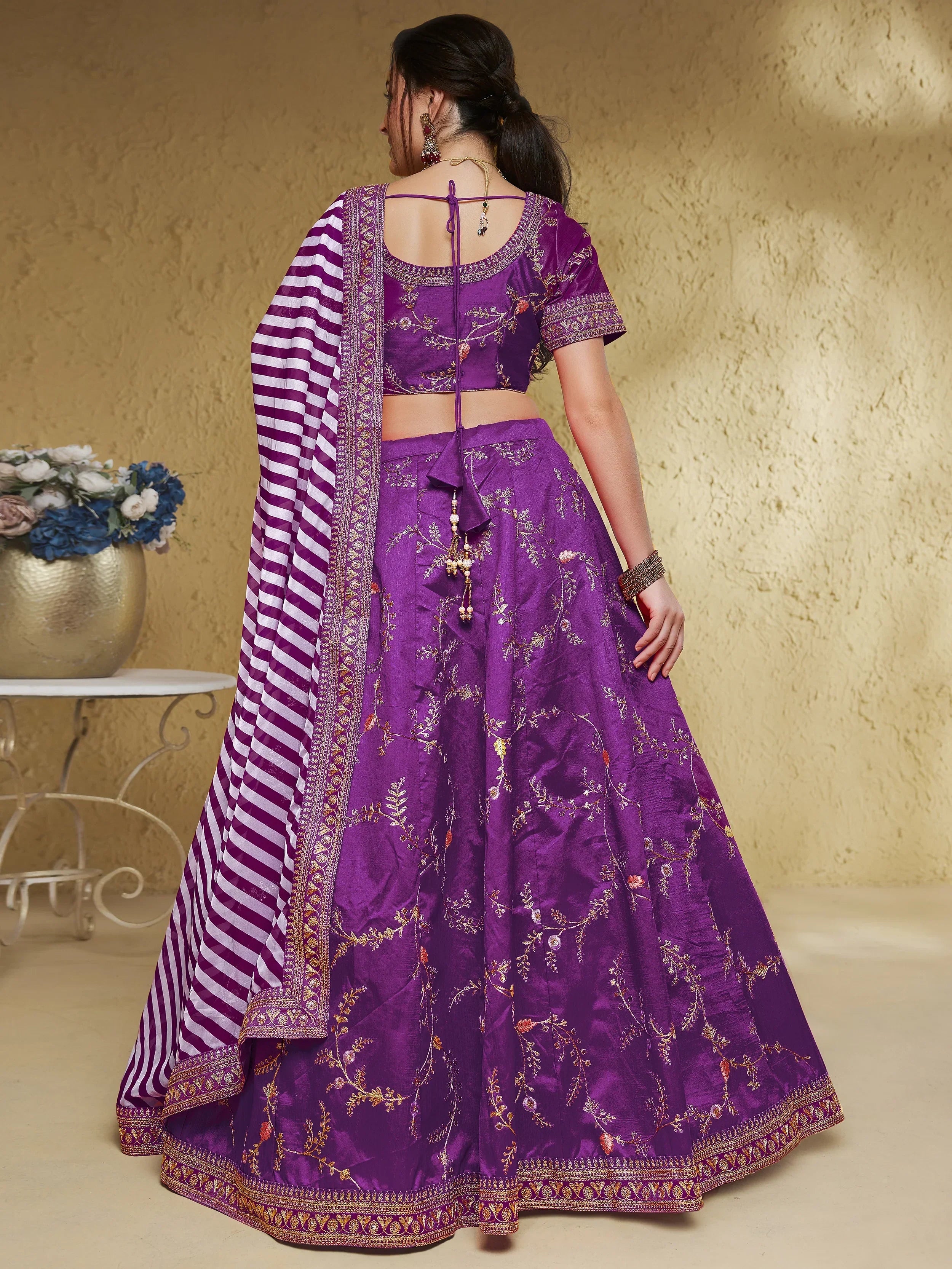Enchanting Purple Embroidered Silk Wedding Lehenga Choli With Dupatta