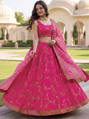 Fantastic Pink Embroidered Silk Funstion Wear Lehenga Choli