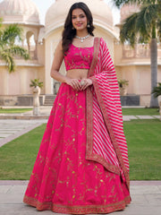Fantastic Pink Embroidered Silk Funstion Wear Lehenga Choli