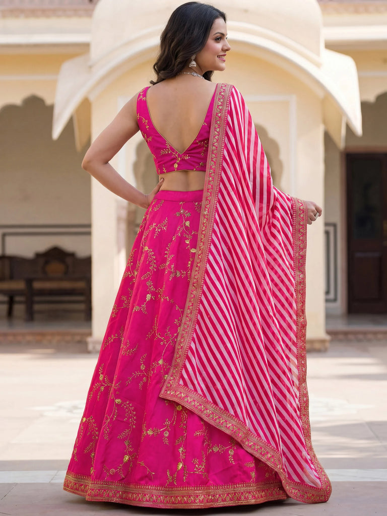 Fantastic Pink Embroidered Silk Funstion Wear Lehenga Choli