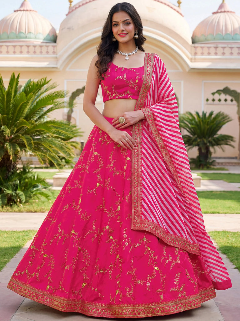 Fantastic Pink Embroidered Silk Funstion Wear Lehenga Choli