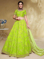 Beautiful Neon Embroidered Silk Engagement Wear Lehenga Choli