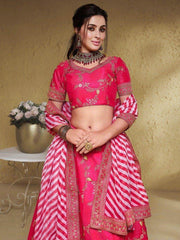Captivating Pink Thread Embroidered Silk Bridesmaid Lehenga Choli