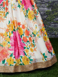 Sabyasachi Off White Floral Digital Printed Organza Bridal Lehenga Choli
