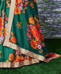Sabyasachi Green-Orange Floral Digital Printed Organza Bridal Lehenga Choli