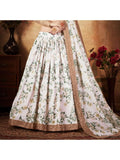 Sabyasachi White Floral Printed Organza Silk Bridal Lehenga Choli