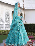 Sabyasachi Sky Blue Floral Organza Bridal Lehenga Choli