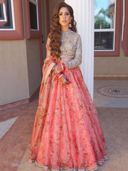 Sabyasachi Pink Floral Organza Bridal Lehenga Choli