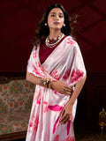 Timeless Light Pink Satin Pearl Work Party Wear Saree With Blouse