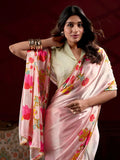 Amazing Peach Satin Floral Printed Event Wear Saree With Blouse