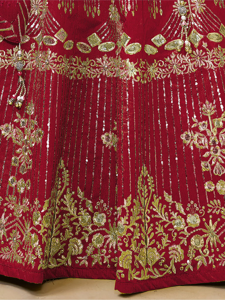 Fascinating Red Sequins Silk Wedding Lehenga Choli With Dupatta