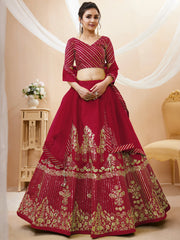 Fascinating Red Sequins Silk Wedding Lehenga Choli With Dupatta