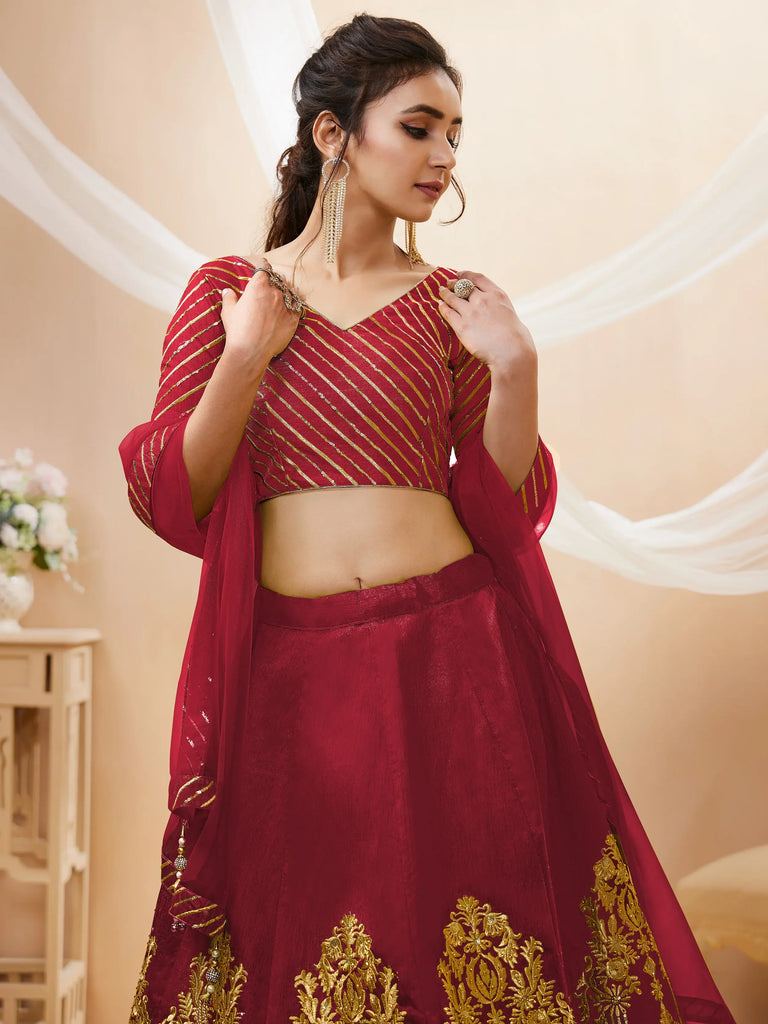 Fascinating Red Sequins Silk Wedding Lehenga Choli With Dupatta