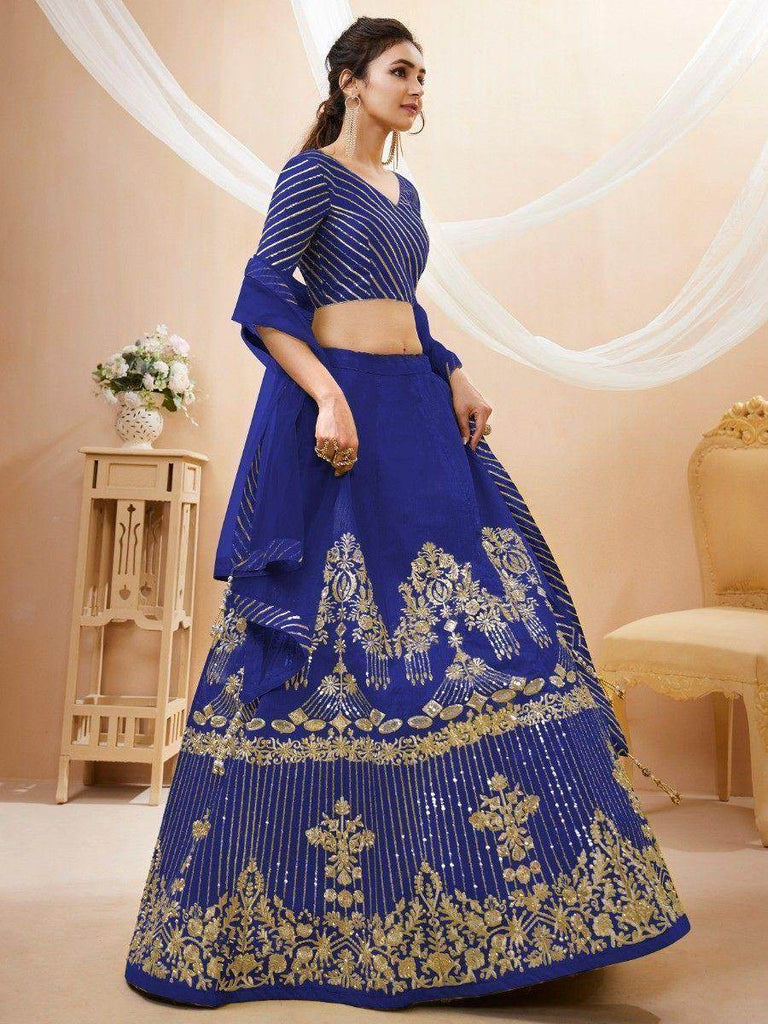 Incredible Blue Sequins Silk Reception Wear Lehenga Choli With Dupatta