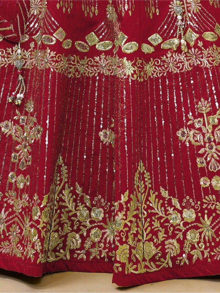 Fascinating Red Sequins Silk Wedding Lehenga Choli With Dupatta