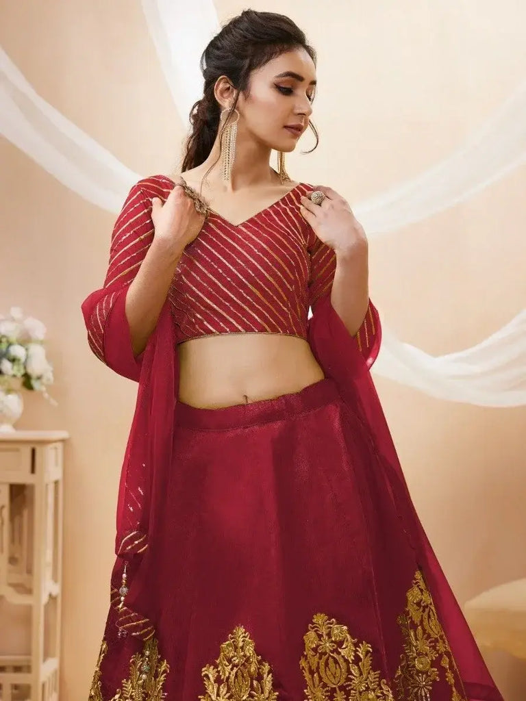 Fascinating Red Sequins Silk Wedding Lehenga Choli With Dupatta