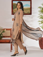 Regal Brown Organza Thread Embroidered Eid Wear Pant Salwar Suit