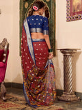 Beautiful Maroon Kalamkari Printed Cotton Casual Wear Saree With Blouse