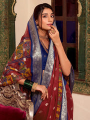 Beautiful Maroon Kalamkari Printed Cotton Casual Wear Saree With Blouse