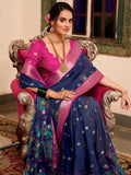 Astonishing Navy Blue Kalamkari Printed Cotton Office Wear Saree