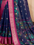 Astonishing Navy Blue Kalamkari Printed Cotton Office Wear Saree