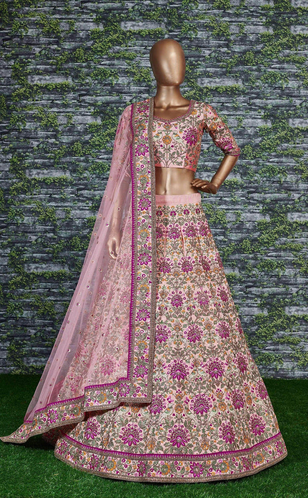 Anushka Sharma Peach Embroidered Taffeta Silk Bridal Wear Lehenga Choli