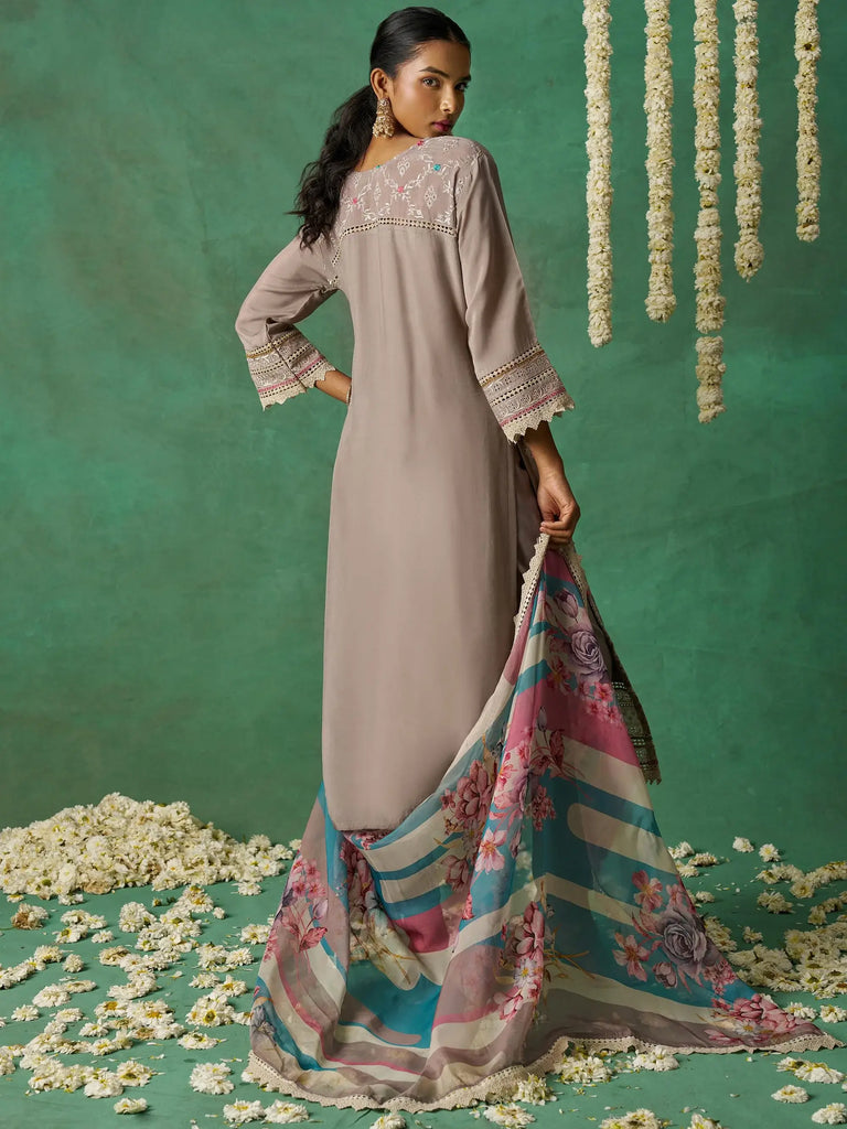 Amazing Grey Thread Embroidered Organza Festive Wear Salwar Kameez
