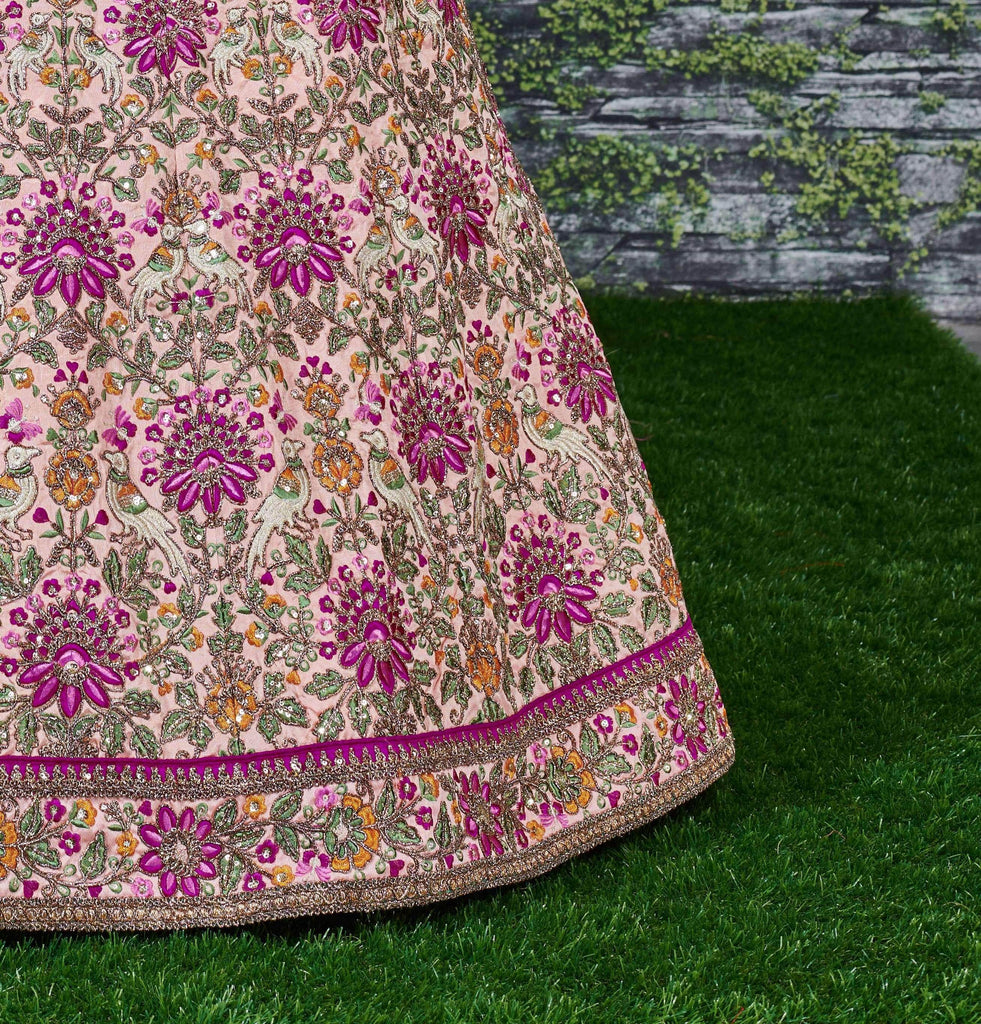 Anushka Sharma Peach Embroidered Taffeta Silk Bridal Wear Lehenga Choli