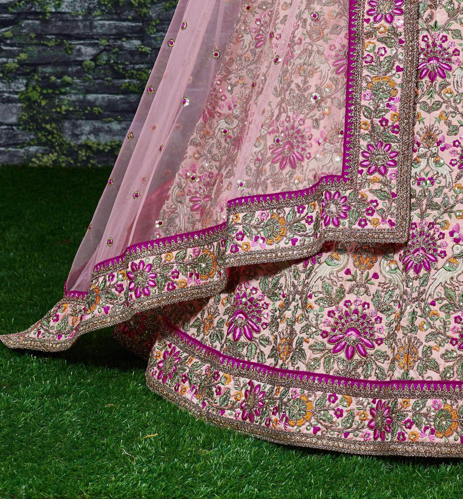 Anushka Sharma Peach Embroidered Taffeta Silk Bridal Wear Lehenga Choli