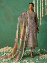 Classic Grey Thread Embroidered Organza Traditional Wear Salwar Kameez