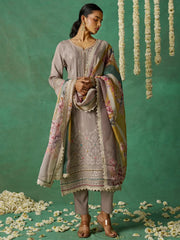 Classic Grey Thread Embroidered Organza Traditional Wear Salwar Kameez