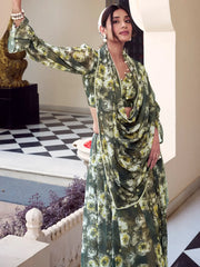 Enchanting Mehendi Green Floral Printed Georgette Casual Wear Saree