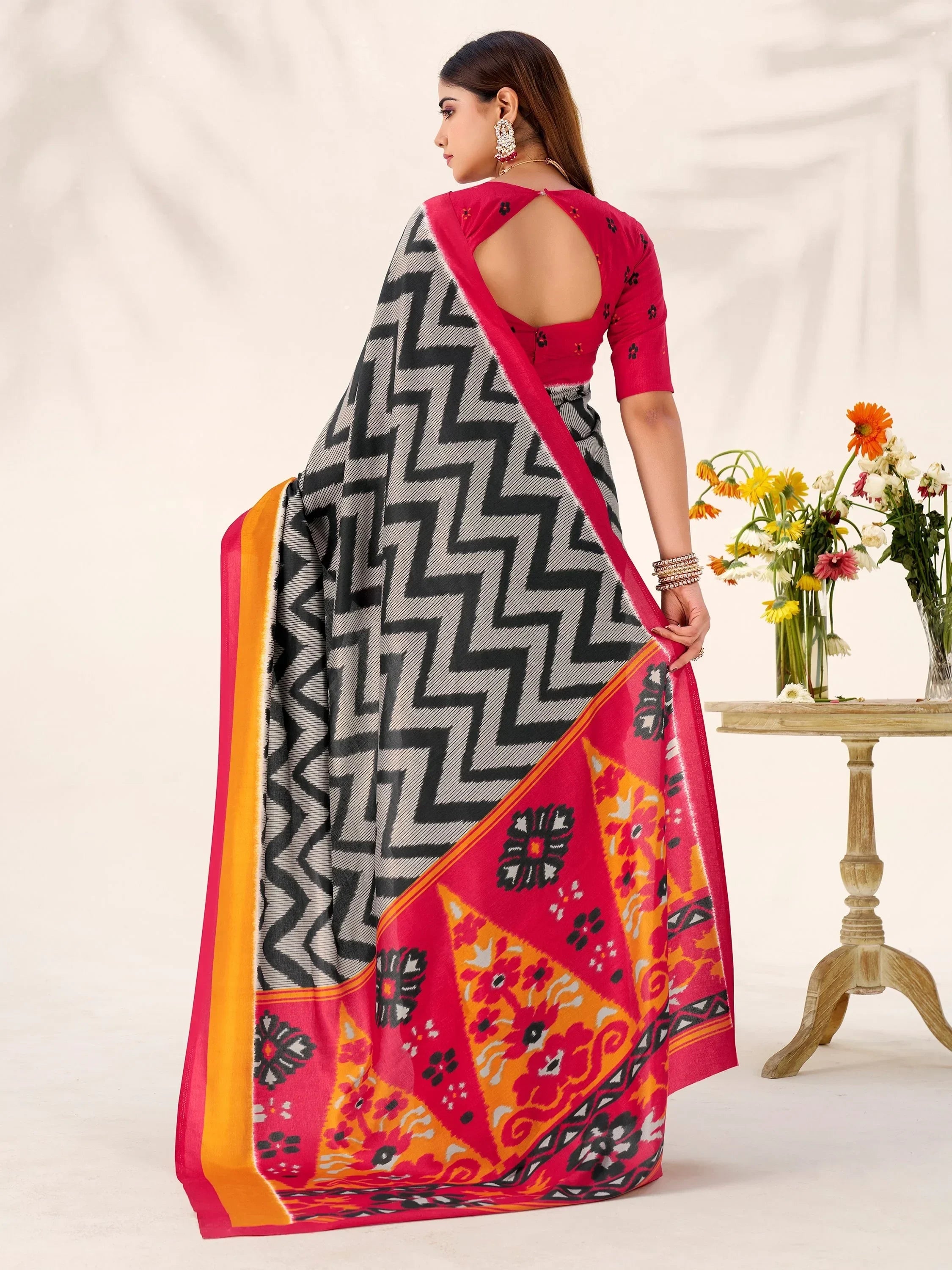 Graceful Black Printed Silk Office Wear Saree With Blouse