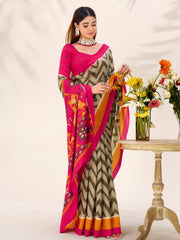 Elegant Green Printed Silk Casual Wear Saree With Blouse