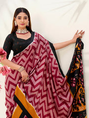 Captivating Maroon Printed Silk Festive Wear Saree With Blouse