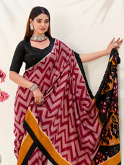 Captivating Maroon Printed Silk Festive Wear Saree With Blouse